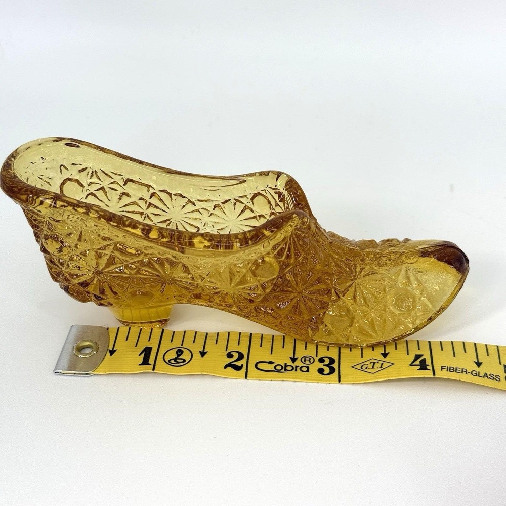 Vintage Amber Daisy & Button Glass Shoe Slipper Heeled Boot‎ Collectible 4.5" - Picture 10 of 10